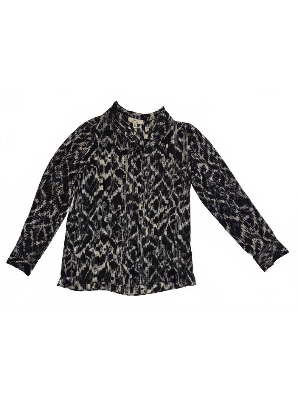 Halston Black and White Patterned Long Sleeve Blouse XS